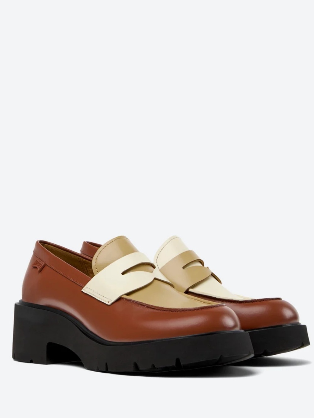 Camper TWINS Milah Leather Loafers Brown Cream Chunky Platform EU 36 US 6